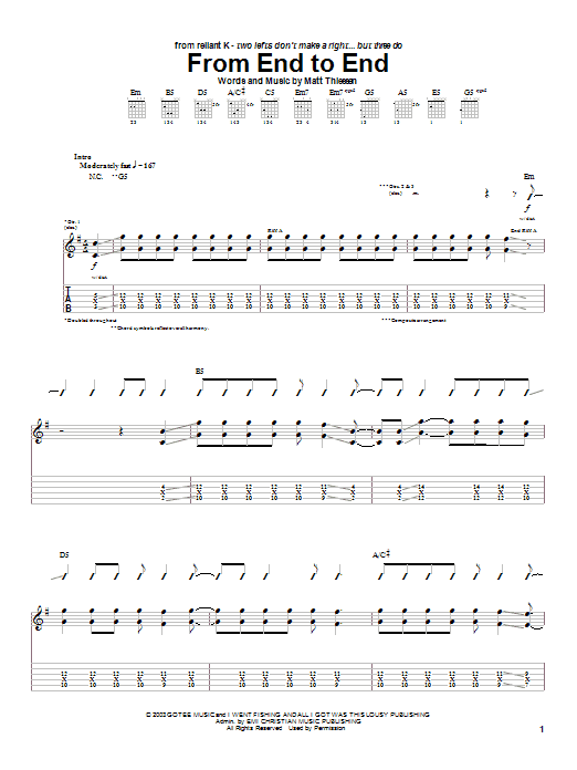 Download Relient K From End To End Sheet Music and learn how to play Guitar Tab PDF digital score in minutes