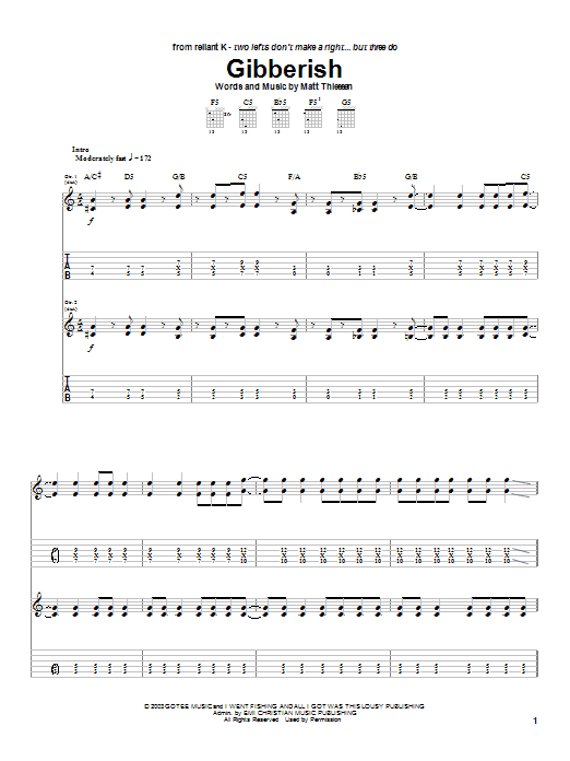 Download Relient K Gibberish Sheet Music and learn how to play Guitar Tab PDF digital score in minutes