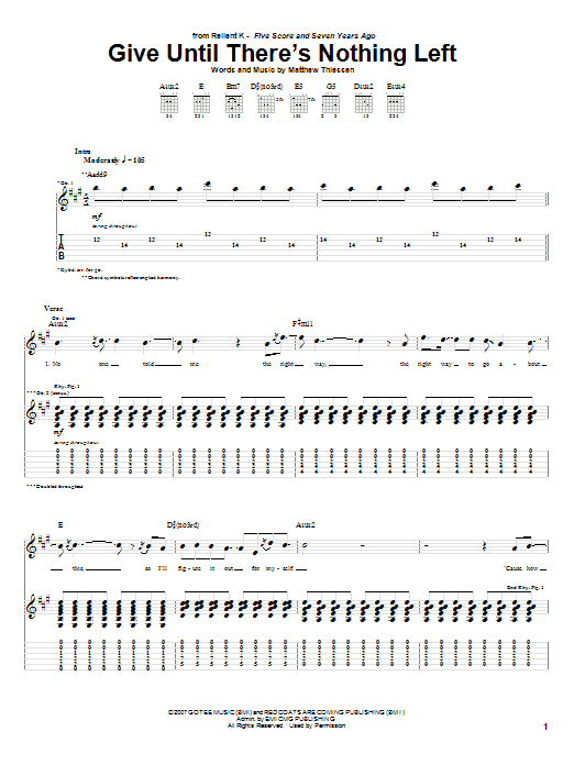 Download Relient K Give Until There's Nothing Left Sheet Music and learn how to play Guitar Tab PDF digital score in minutes