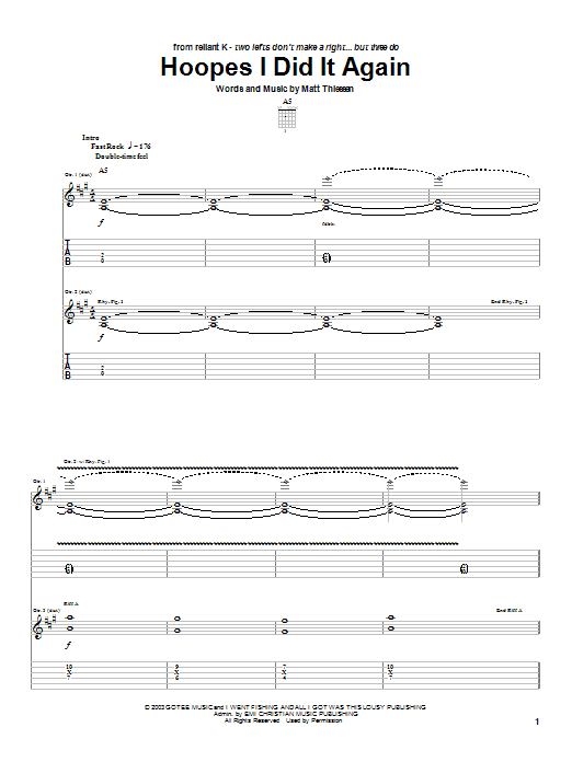 Download Relient K Hoopes I Did It Again Sheet Music and learn how to play Guitar Tab PDF digital score in minutes