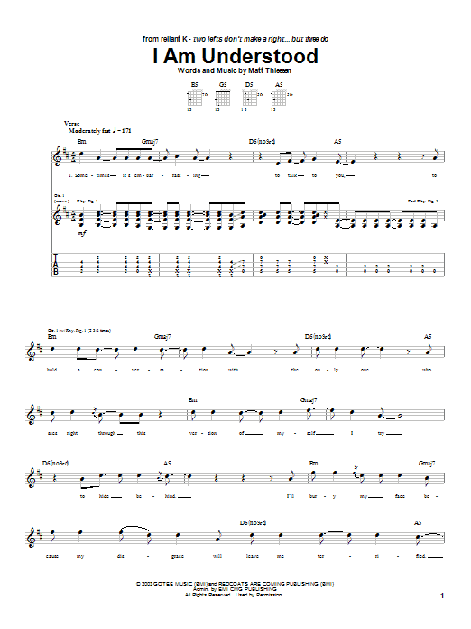 Download Relient K I Am Understood Sheet Music and learn how to play Guitar Tab PDF digital score in minutes