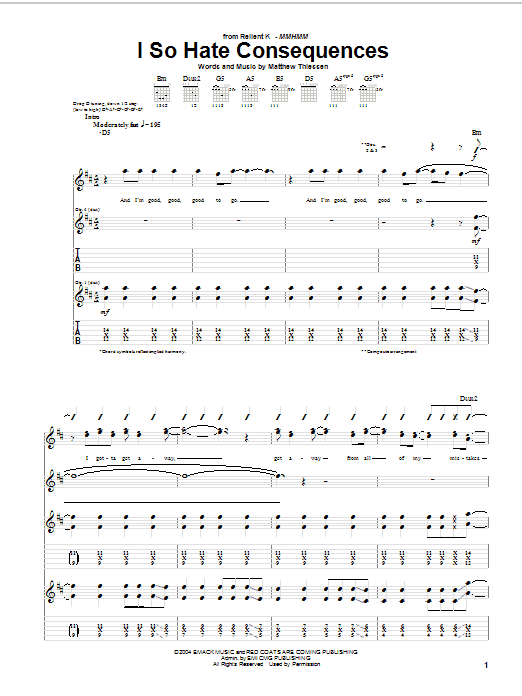 Download Relient K I So Hate Consequences Sheet Music and learn how to play Guitar Tab PDF digital score in minutes