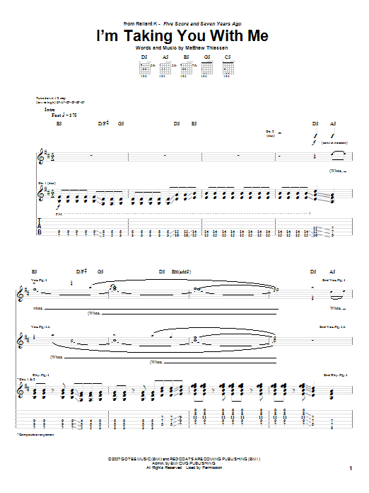 Download Relient K I'm Taking You With Me Sheet Music and learn how to play Guitar Tab PDF digital score in minutes