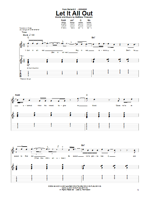 Download Relient K Let It All Out Sheet Music and learn how to play Guitar Tab PDF digital score in minutes