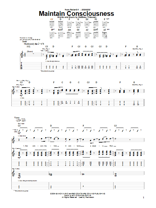 Download Relient K Maintain Consciousness Sheet Music and learn how to play Guitar Tab PDF digital score in minutes