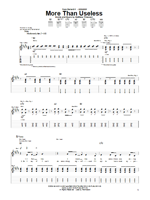 Download Relient K More Than Useless Sheet Music and learn how to play Guitar Tab PDF digital score in minutes