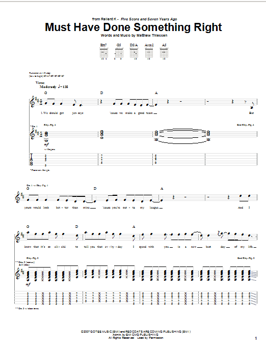 Download Relient K Must Have Done Something Right Sheet Music and learn how to play Guitar Tab PDF digital score in minutes