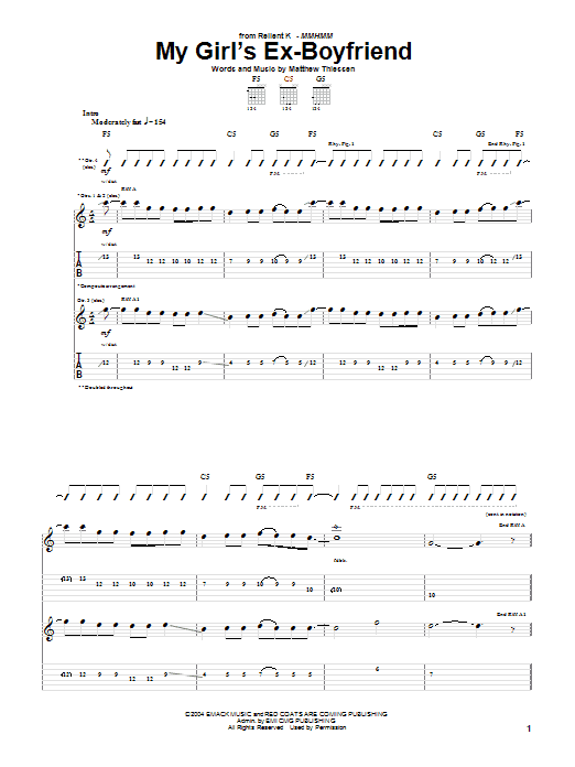 Download Relient K My Girl's Ex-Boyfriend Sheet Music and learn how to play Guitar Tab PDF digital score in minutes