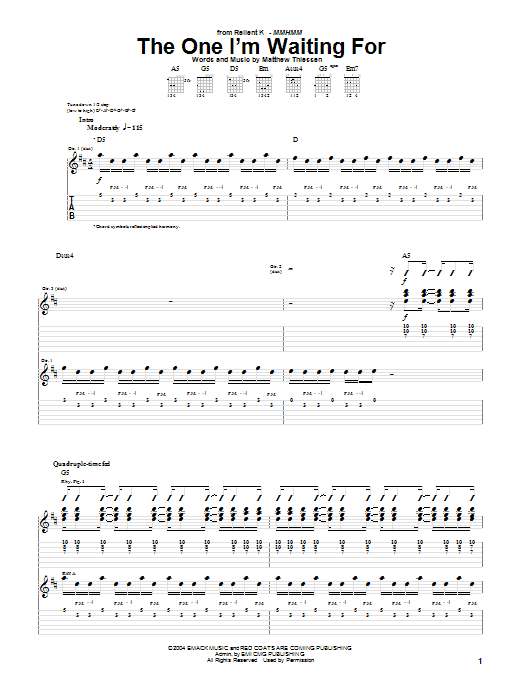 Download Relient K The One I'm Waiting For Sheet Music and learn how to play Guitar Tab PDF digital score in minutes