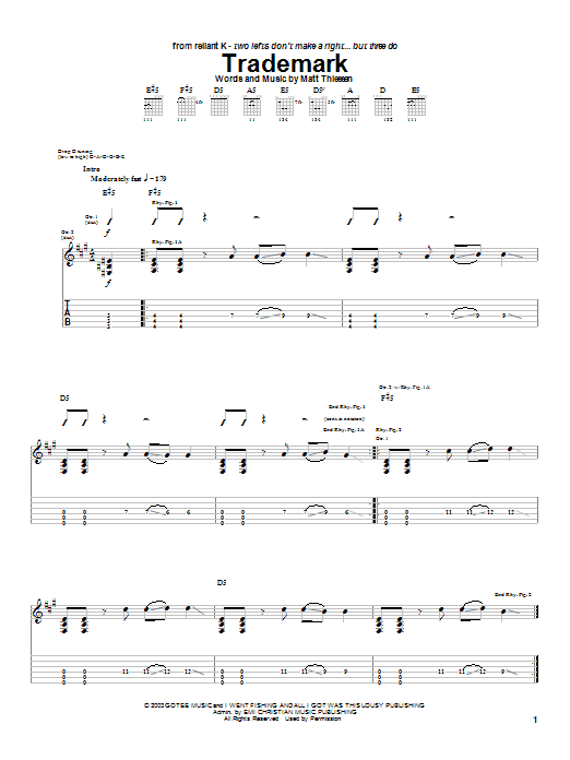 Download Relient K Trademark Sheet Music and learn how to play Guitar Tab PDF digital score in minutes