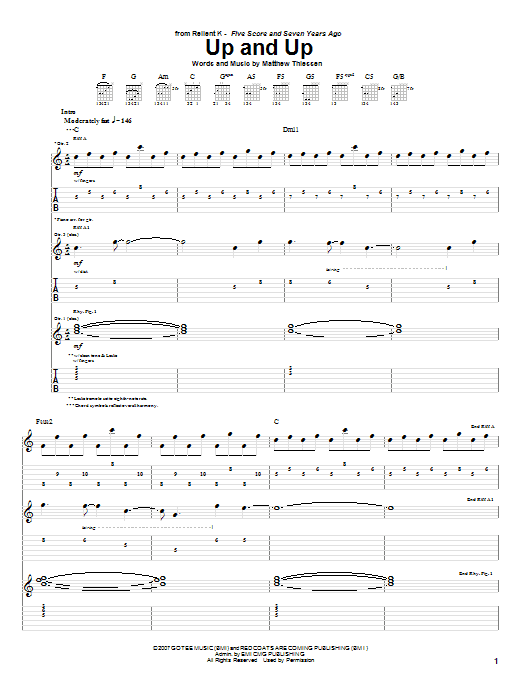 Download Relient K Up And Up Sheet Music and learn how to play Guitar Tab PDF digital score in minutes