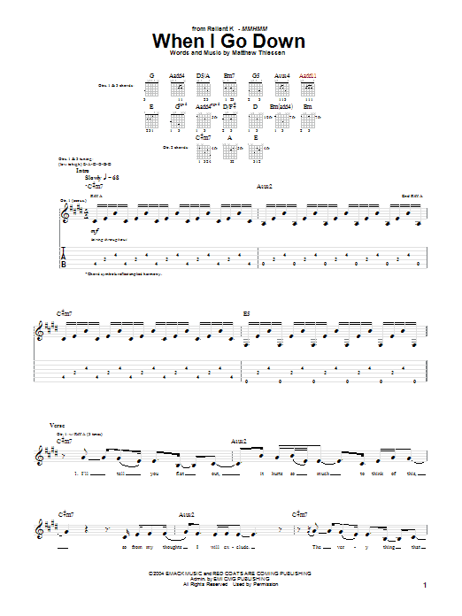 Download Relient K When I Go Down Sheet Music and learn how to play Guitar Tab PDF digital score in minutes