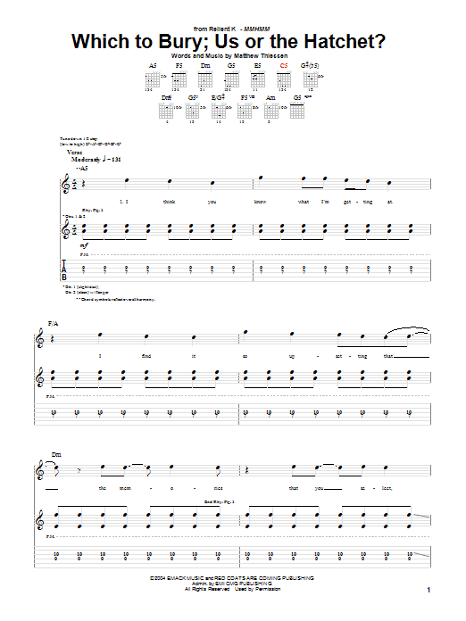 Download Relient K Which To Bury; Us Or The Hatchet? Sheet Music and learn how to play Guitar Tab PDF digital score in minutes