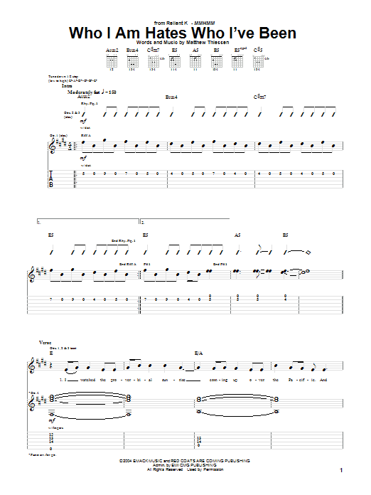 Download Relient K Who I Am Hates Who I've Been Sheet Music and learn how to play Guitar Tab PDF digital score in minutes