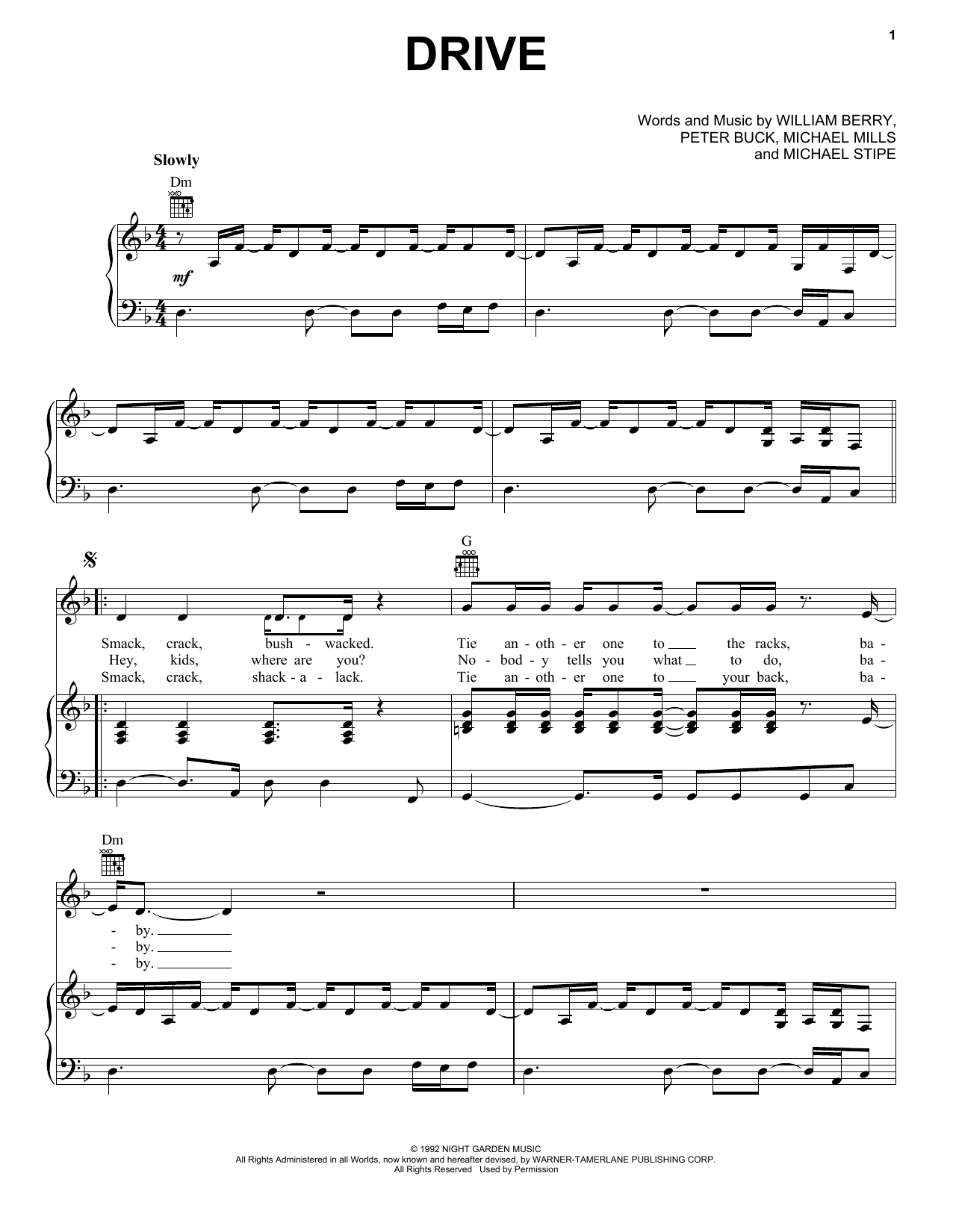 Download R.E.M. Drive Sheet Music and learn how to play Piano, Vocal & Guitar (Right-Hand Melody) PDF digital score in minutes