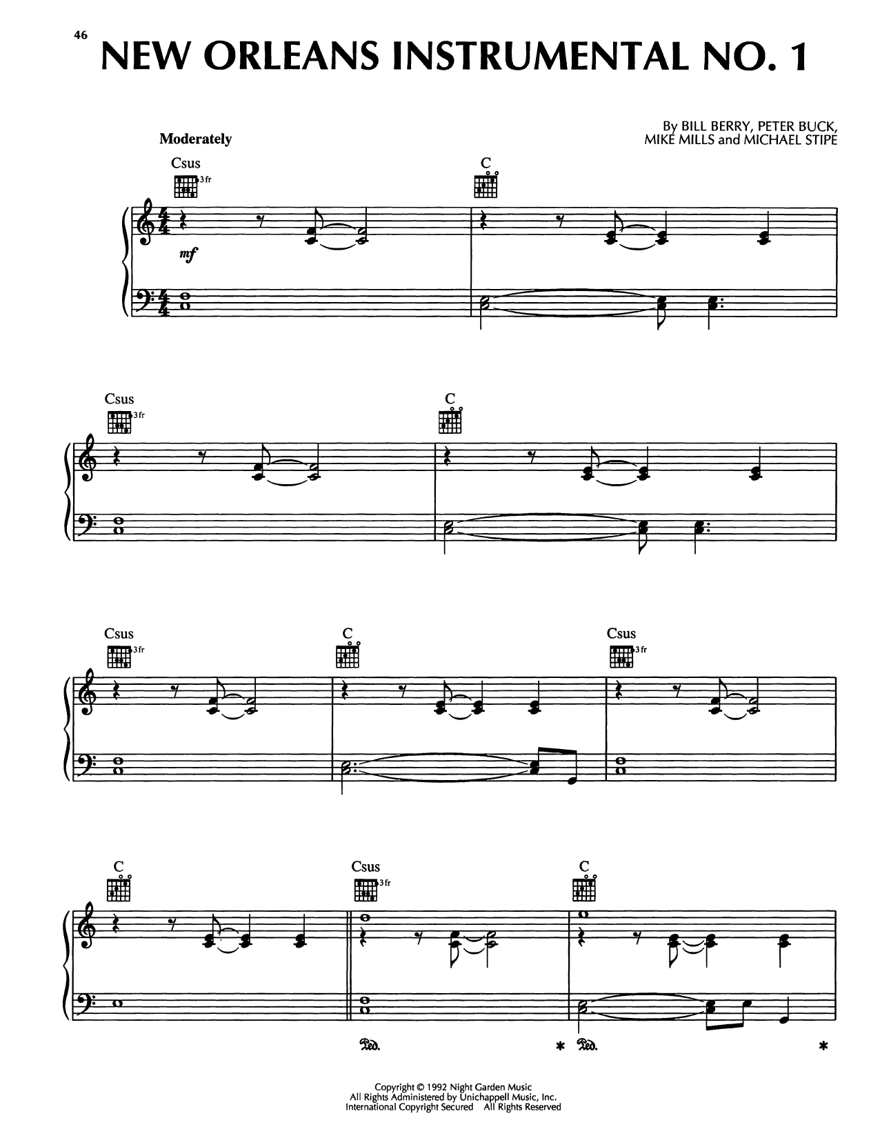 Download R.E.M. New Orleans Instrumental No. 1 Sheet Music and learn how to play Piano Solo PDF digital score in minutes