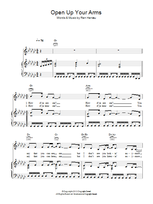 Download Ren Harvieu Open Up Your Arms Sheet Music and learn how to play Piano, Vocal & Guitar (Right-Hand Melody) PDF digital score in minutes