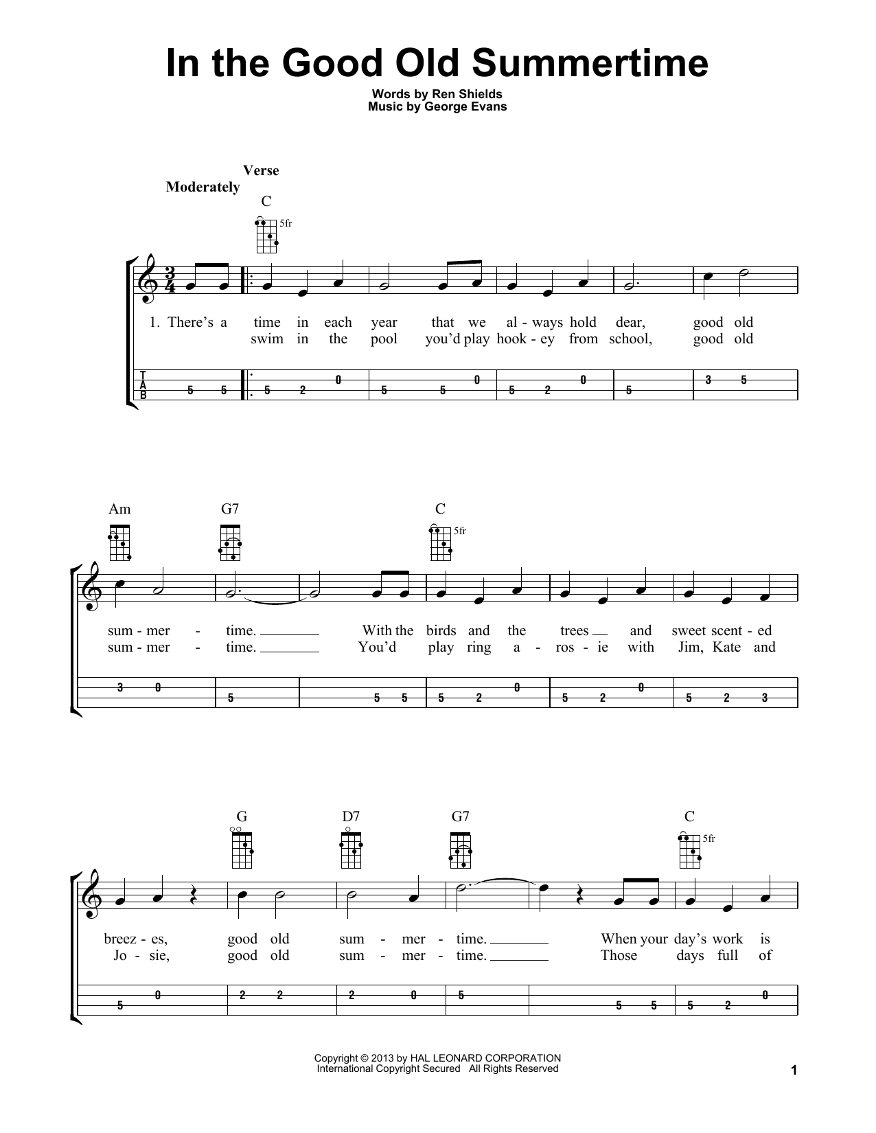 Download Ren Shields and George Evans In The Good Old Summertime (arr. Bobby Westfall) Sheet Music and learn how to play Mandolin PDF digital score in minutes