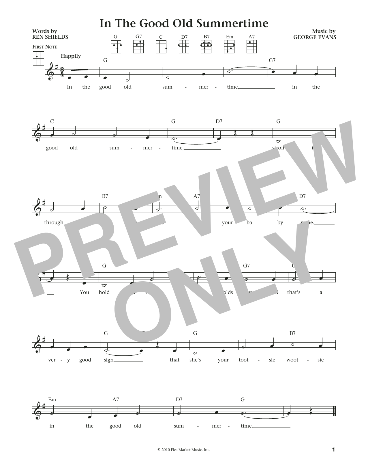 Download Ren Shields In The Good Old Summertime Sheet Music and learn how to play Ukulele PDF digital score in minutes