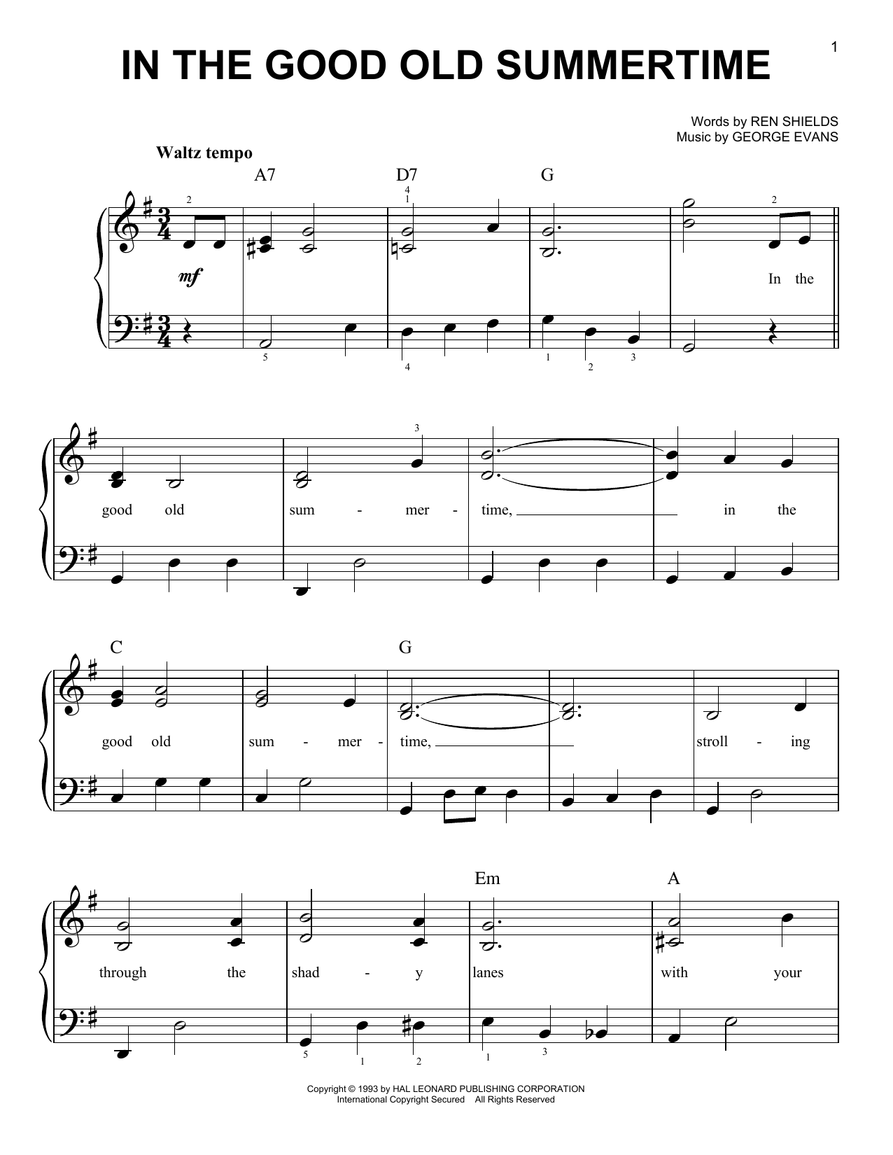 Download Ren Shields In The Good Old Summertime Sheet Music and learn how to play Accordion PDF digital score in minutes