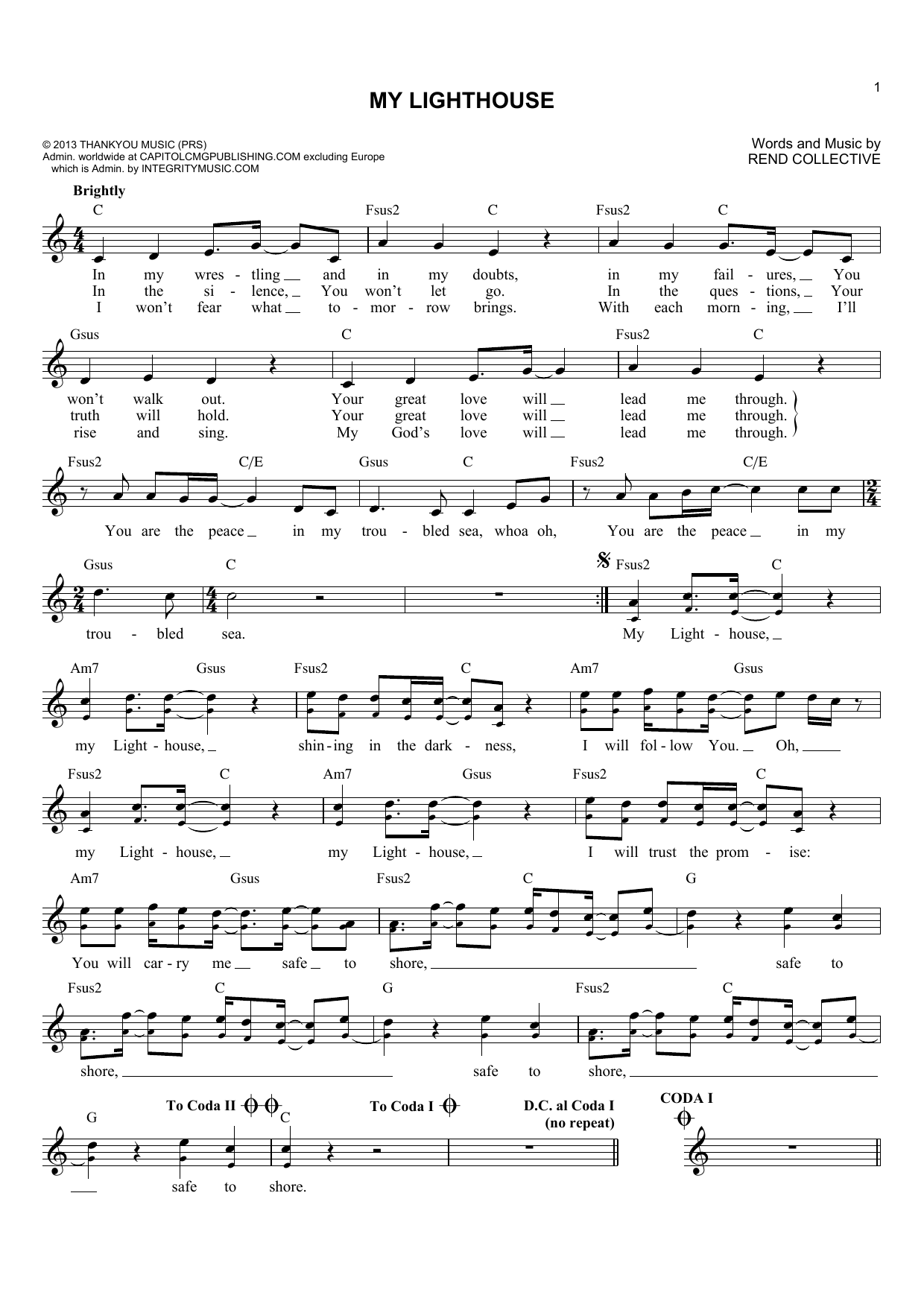 Download Rend Collective My Lighthouse Sheet Music and learn how to play Lead Sheet / Fake Book PDF digital score in minutes