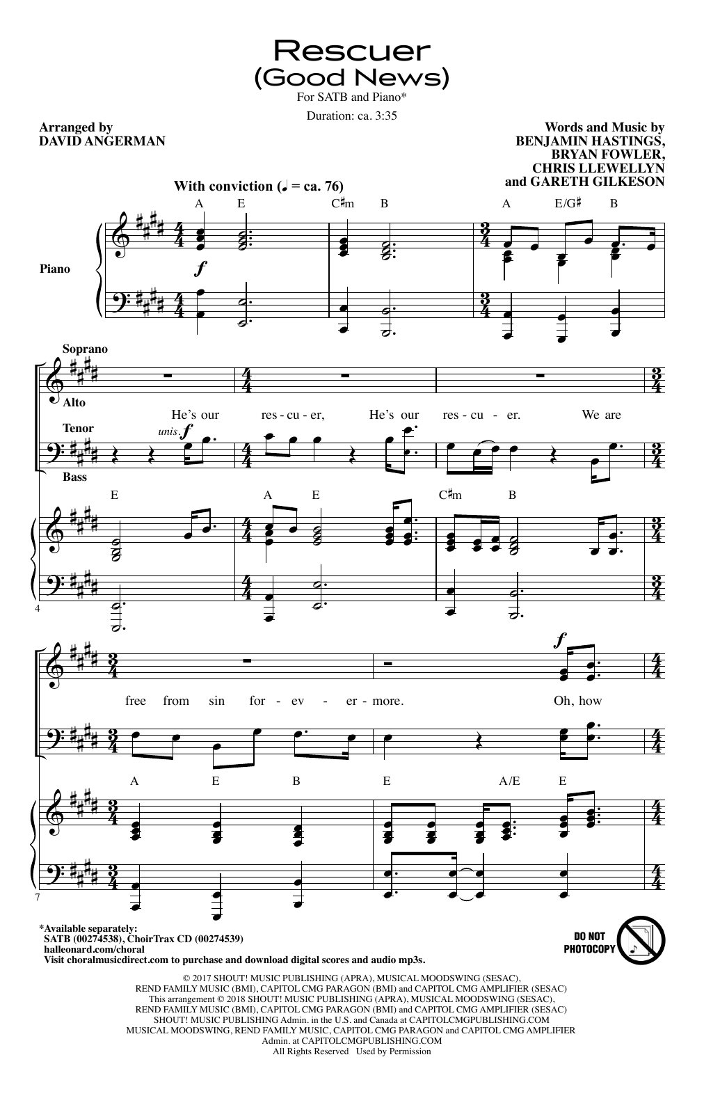 Download Rend Collective Rescuer (Good News) (arr. David Angerman) Sheet Music and learn how to play SATB Choir PDF digital score in minutes
