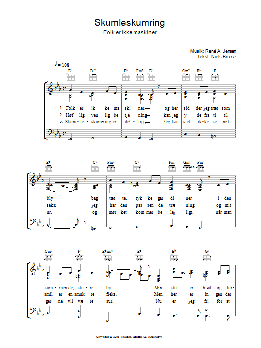 Download René A. Jensen Skumleskumring Sheet Music and learn how to play Piano, Vocal & Guitar (Right-Hand Melody) PDF digital score in minutes