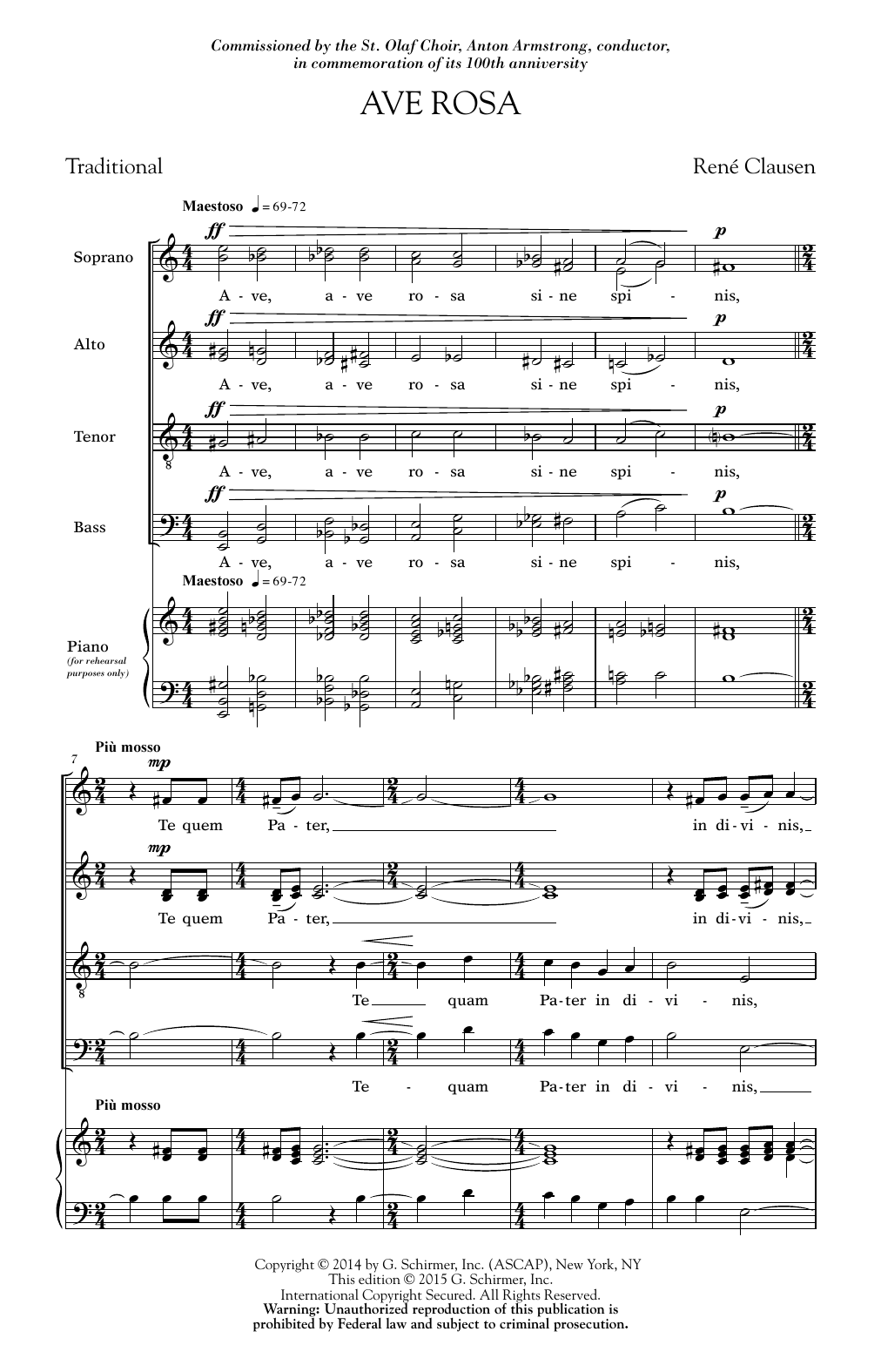 Download Rene Clausen Ave Rosa Sheet Music and learn how to play SATB PDF digital score in minutes