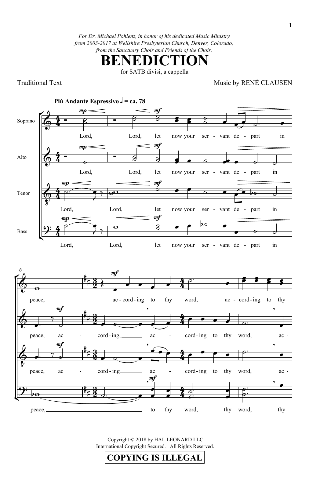 Download Rene Clausen Benediction Sheet Music and learn how to play SATB PDF digital score in minutes