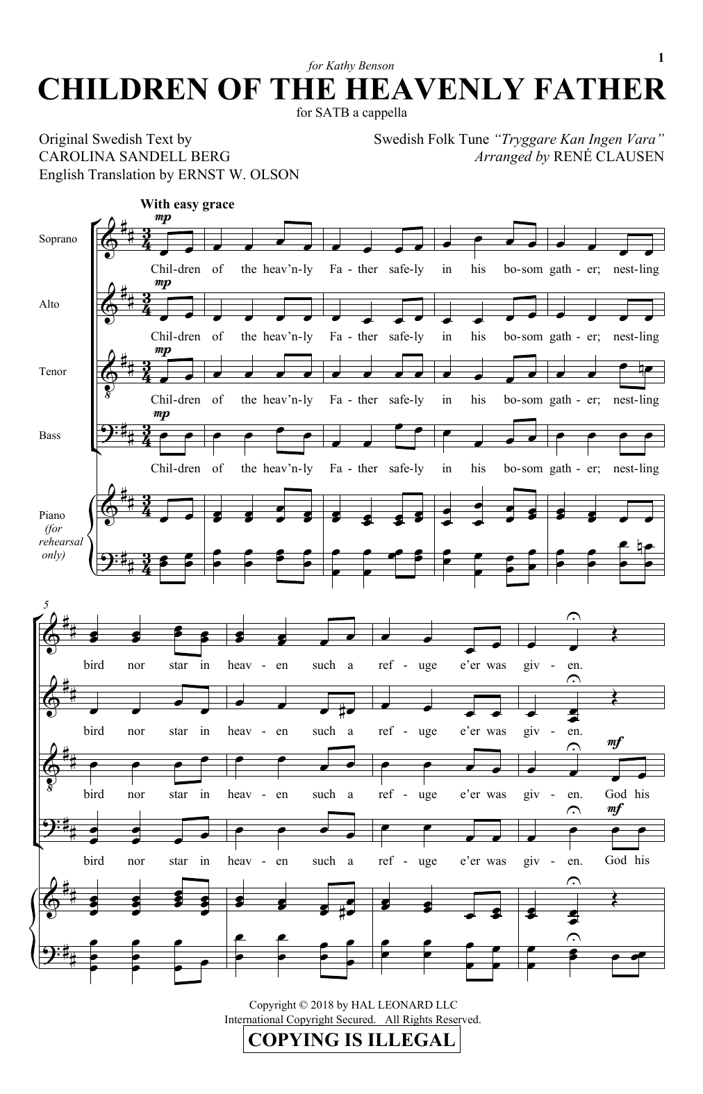 Download Rene Clausen Children Of The Heavenly Father Sheet Music and learn how to play SATB PDF digital score in minutes