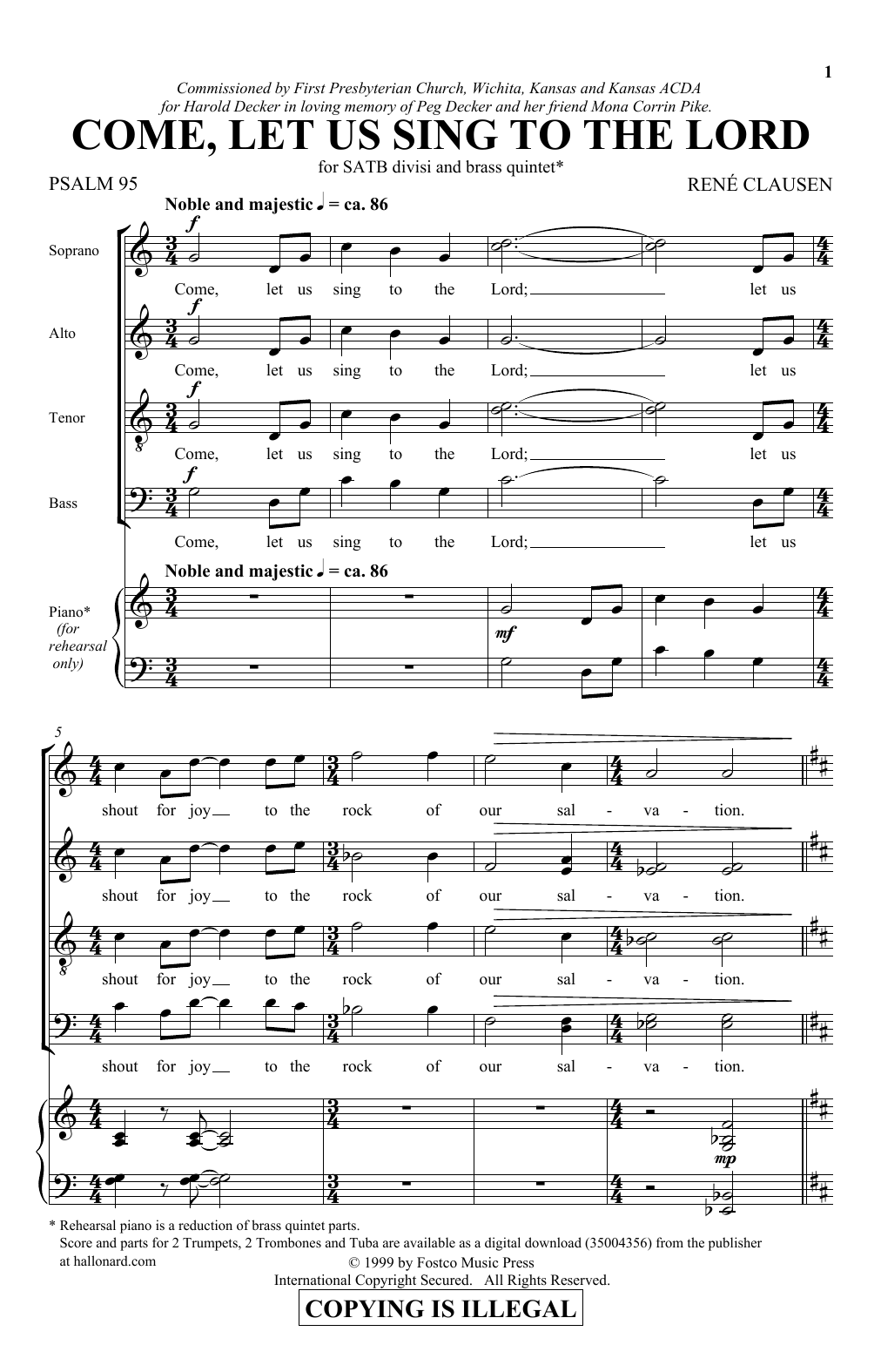 Download Rene Clausen Come, Let Us Sing To The Lord Sheet Music and learn how to play Special PDF digital score in minutes