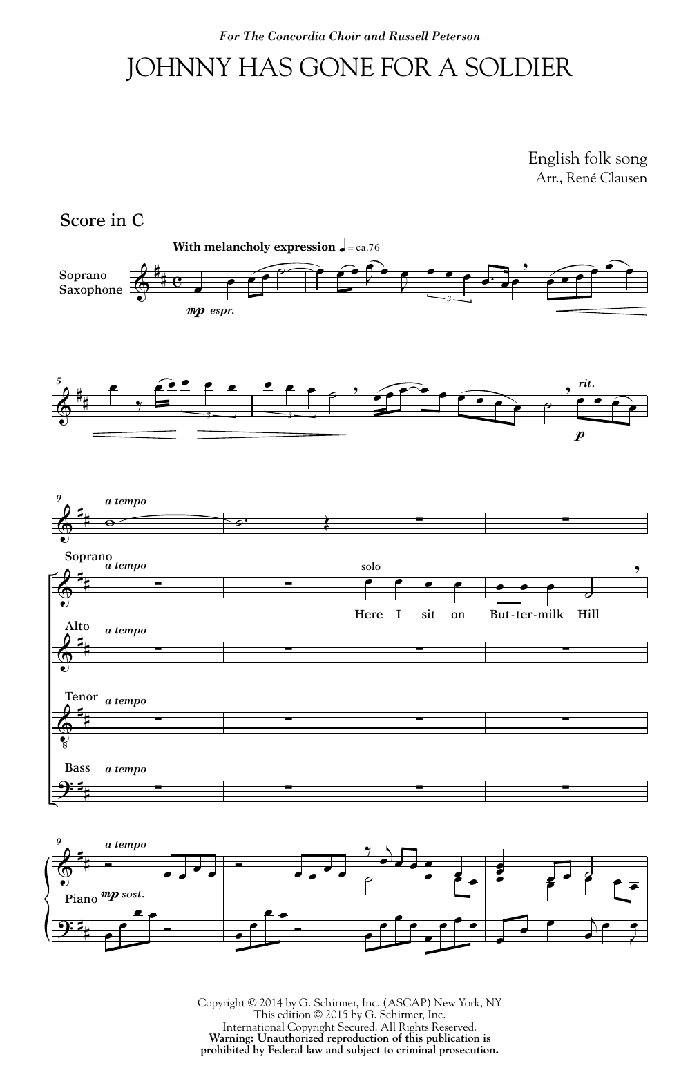 Download Rene Clausen Johnny Has Gone For A Soldier Sheet Music and learn how to play Choral SSAATTBB PDF digital score in minutes