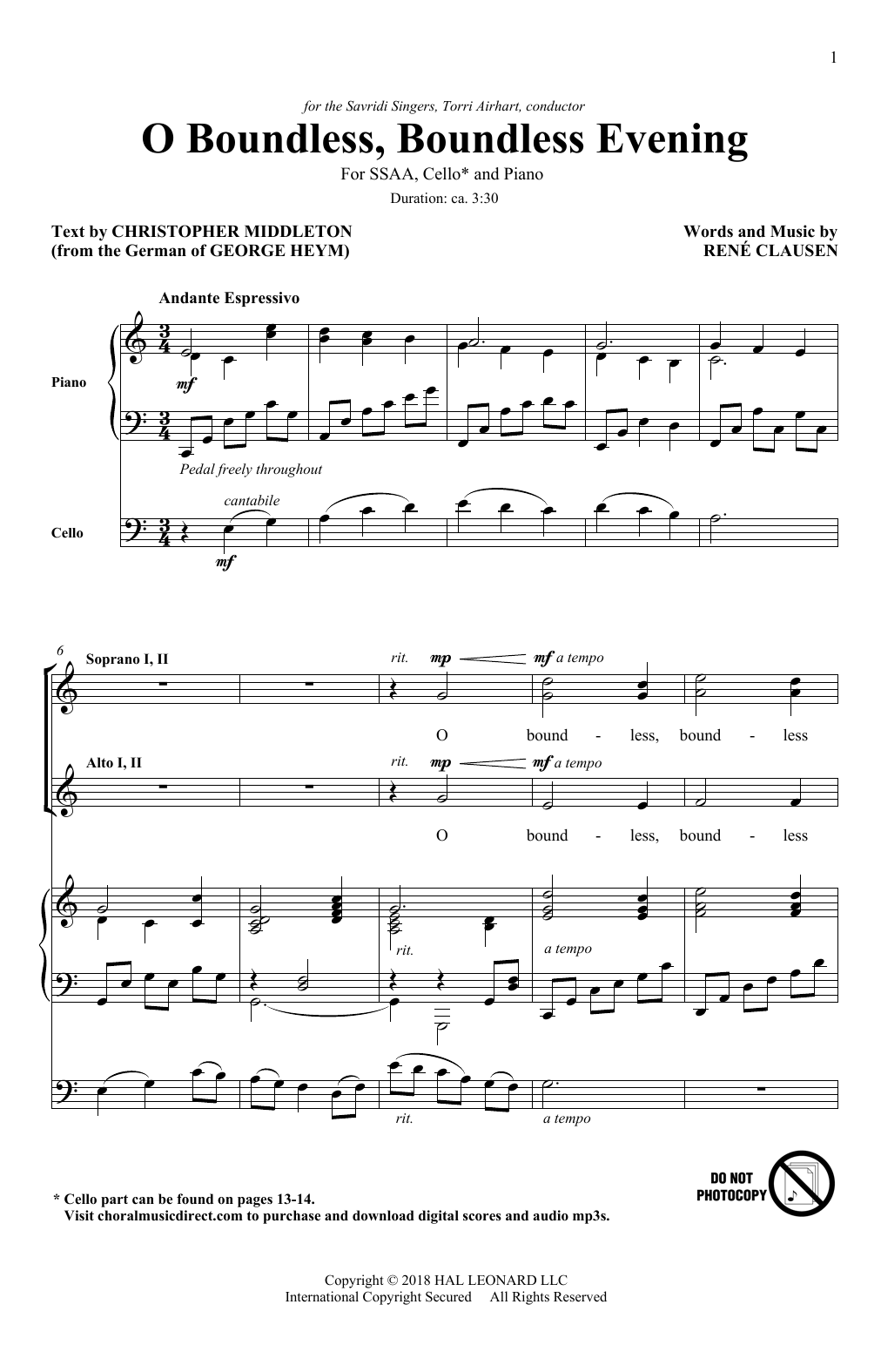 Download Rene Clausen O Boundless, Boundless Evening Sheet Music and learn how to play SSA Choir PDF digital score in minutes