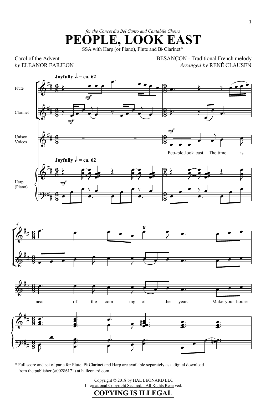 Download Rene Clausen People, Look East Sheet Music and learn how to play SSA Choir PDF digital score in minutes
