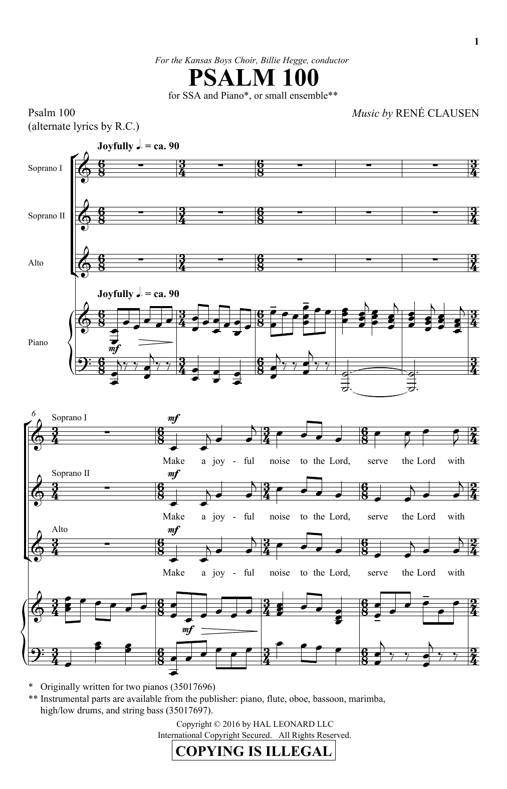 Download Rene Clausen Psalm 100 Sheet Music and learn how to play SSA PDF digital score in minutes