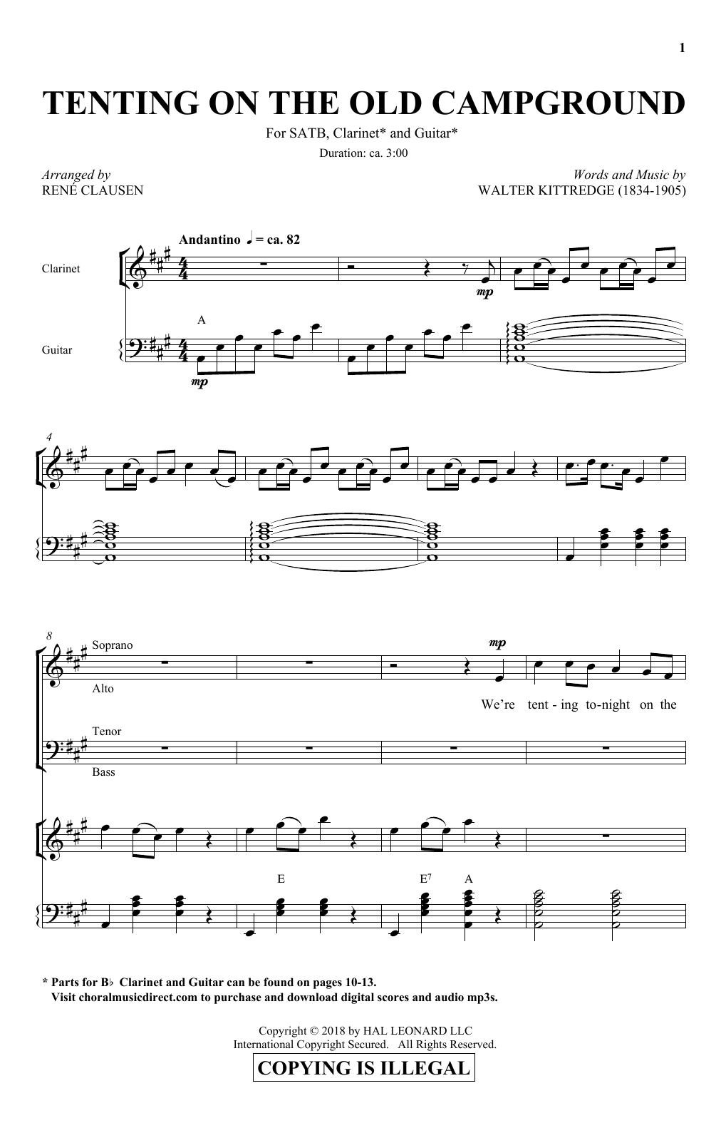 Download Rene Clausen Tenting On The Old Campground Sheet Music and learn how to play SATB Choir PDF digital score in minutes