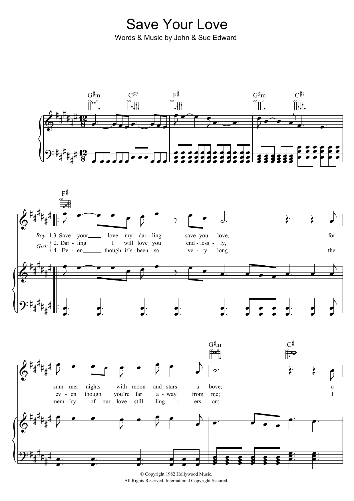 Download Renée and Renato Save Your Love Sheet Music and learn how to play Piano, Vocal & Guitar (Right-Hand Melody) PDF digital score in minutes