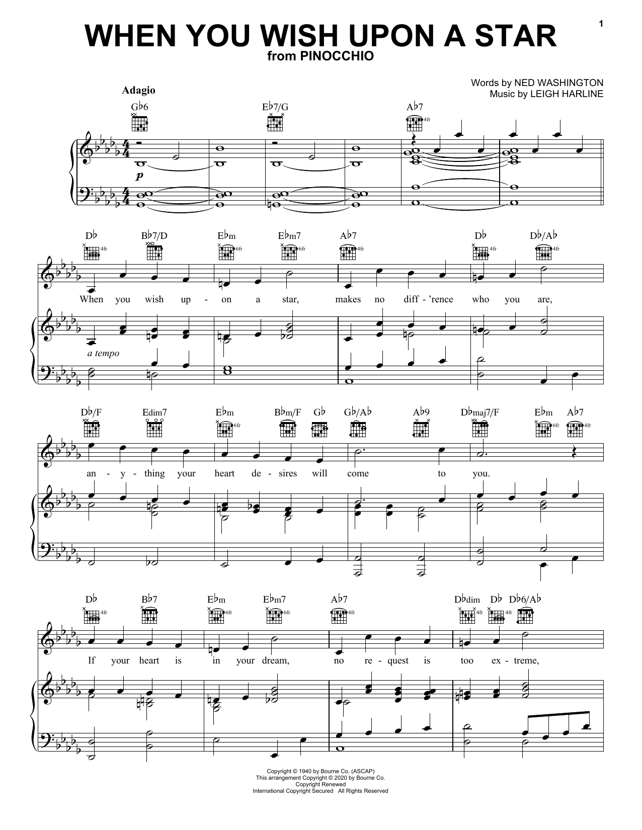 Download Renée Fleming When You Wish Upon A Star (from Pinocchio) [Classical version] Sheet Music and learn how to play Piano, Vocal & Guitar Chords (Right-Hand Melody) PDF digital score in minutes