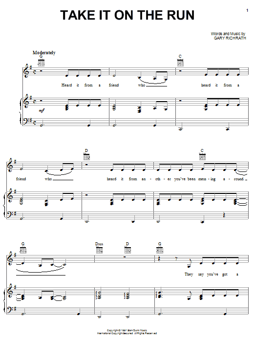 Download REO Speedwagon Take It On The Run Sheet Music and learn how to play Lyrics & Chords PDF digital score in minutes