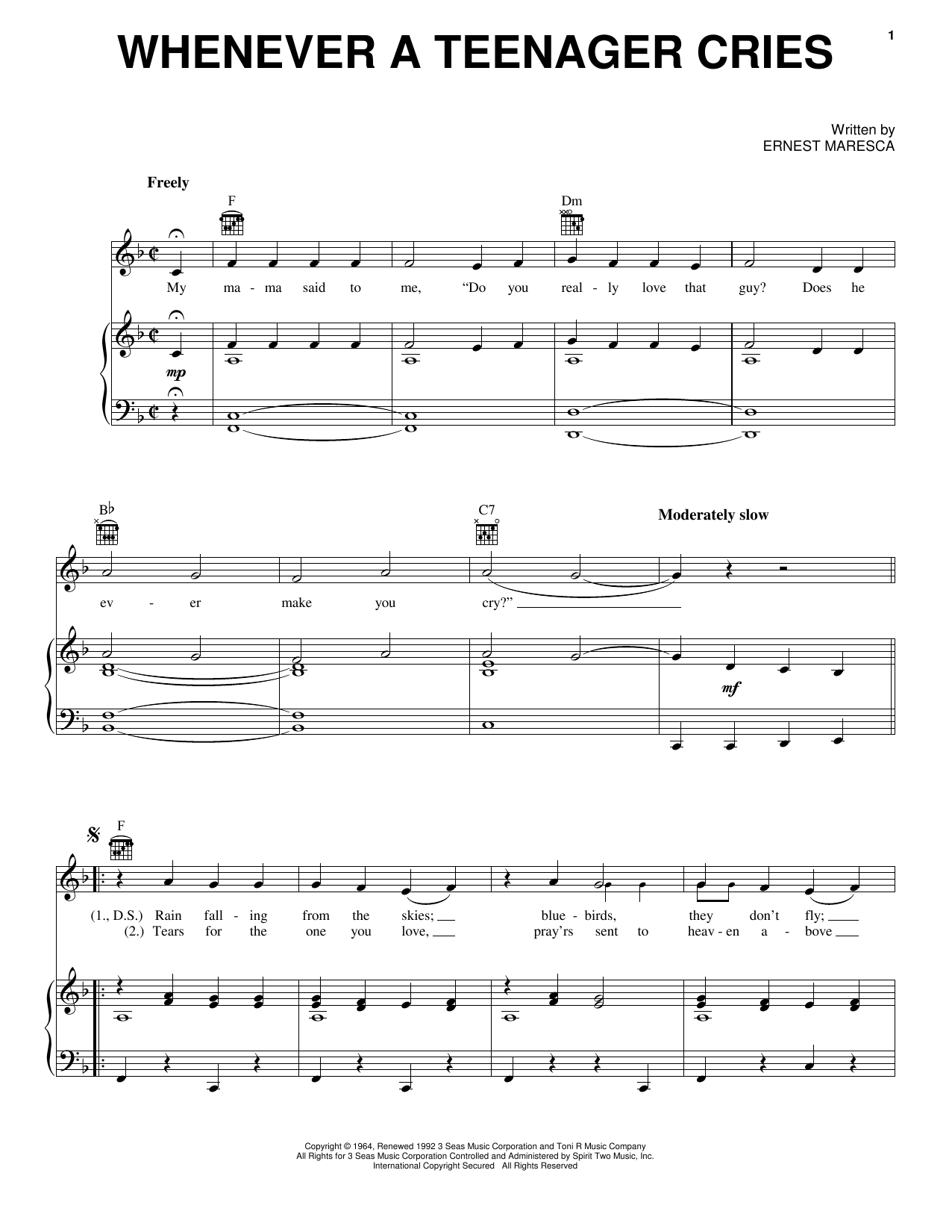 Download Reparata & The Delrons Whenever A Teenager Cries Sheet Music and learn how to play Piano, Vocal & Guitar (Right-Hand Melody) PDF digital score in minutes