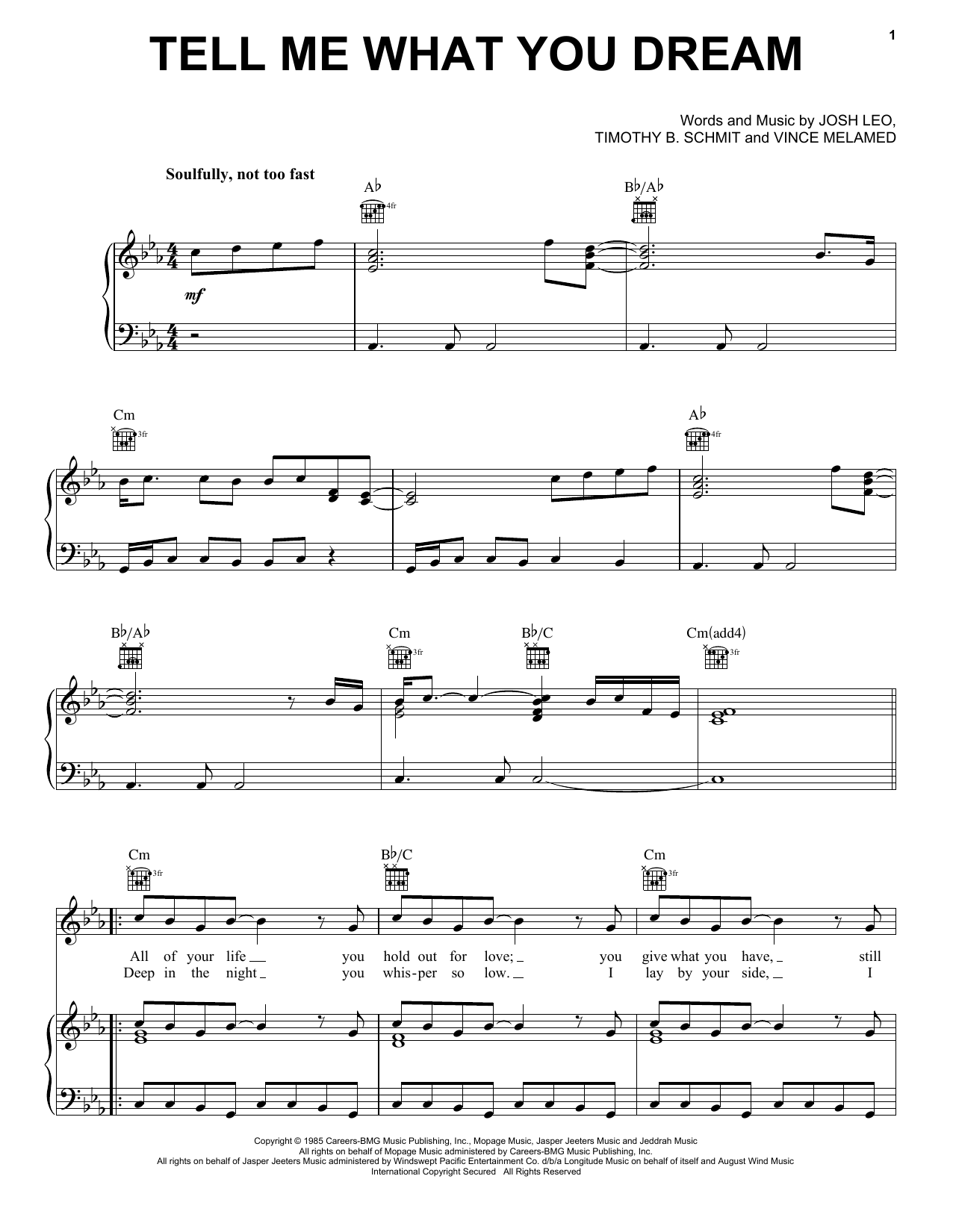 Download Restless Heart Tell Me What You Dream Sheet Music and learn how to play Piano, Vocal & Guitar Chords (Right-Hand Melody) PDF digital score in minutes