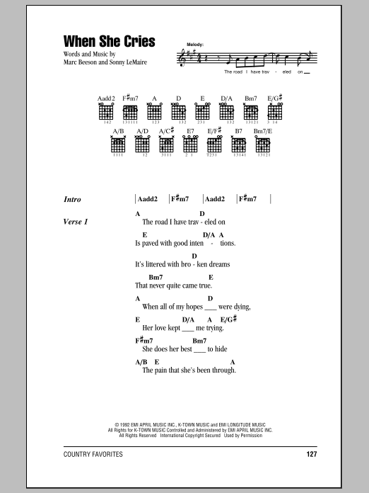 Download Restless Heart When She Cries Sheet Music and learn how to play Lyrics & Chords PDF digital score in minutes