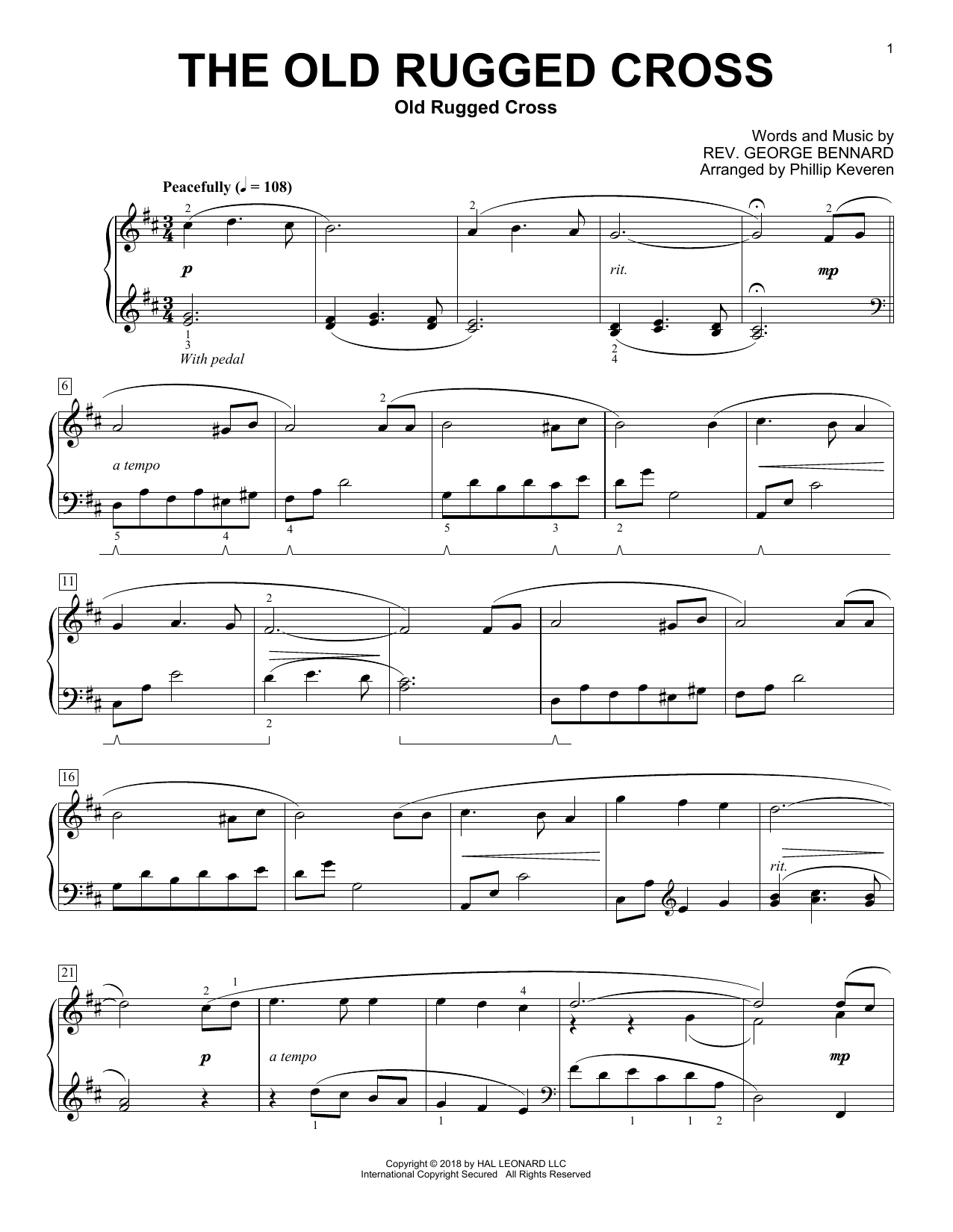 Download Rev. George Bennard The Old Rugged Cross [Classical version] (arr. Phillip Keveren) Sheet Music and learn how to play Piano Solo PDF digital score in minutes