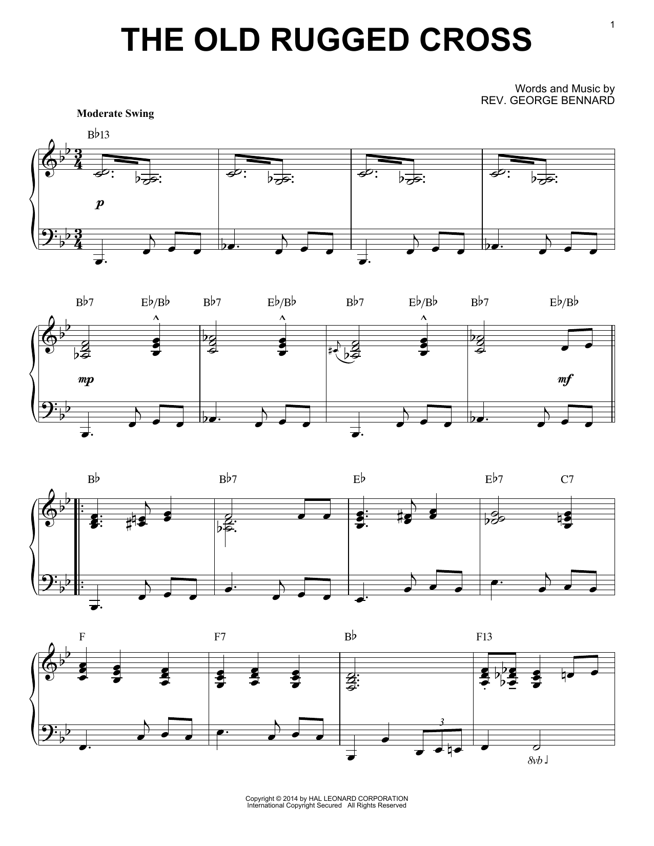 Download Rev. George Bennard The Old Rugged Cross Sheet Music and learn how to play Piano PDF digital score in minutes