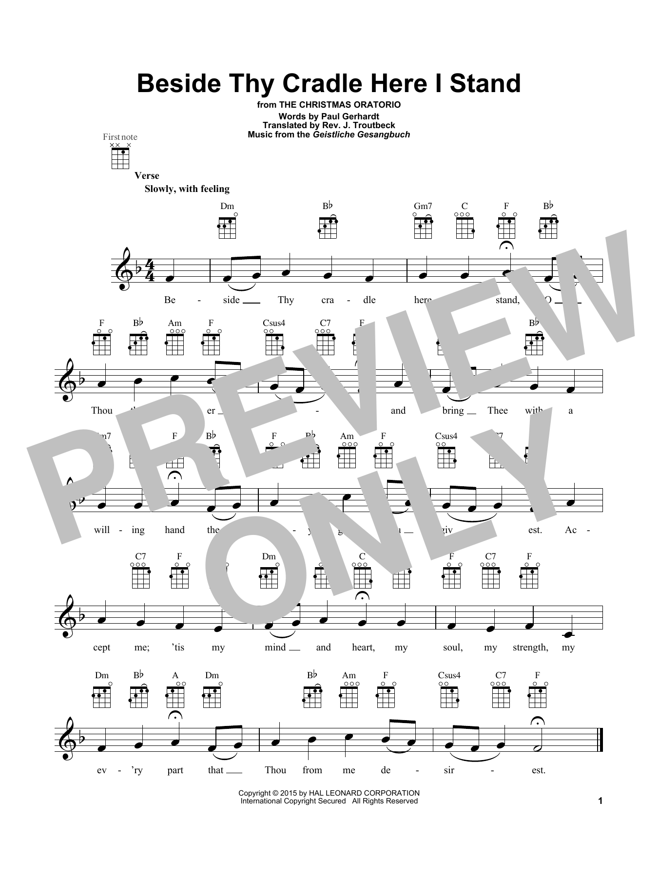 Download Rev. J. Troutbeck (trans.) Beside Thy Cradle Here I Stand Sheet Music and learn how to play Ukulele PDF digital score in minutes