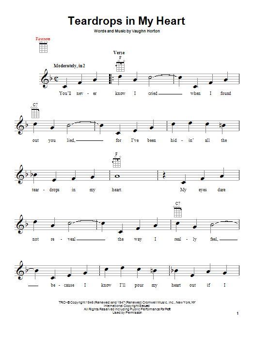 Download Rex Allen, Jr. Teardrops In My Heart Sheet Music and learn how to play Ukulele PDF digital score in minutes
