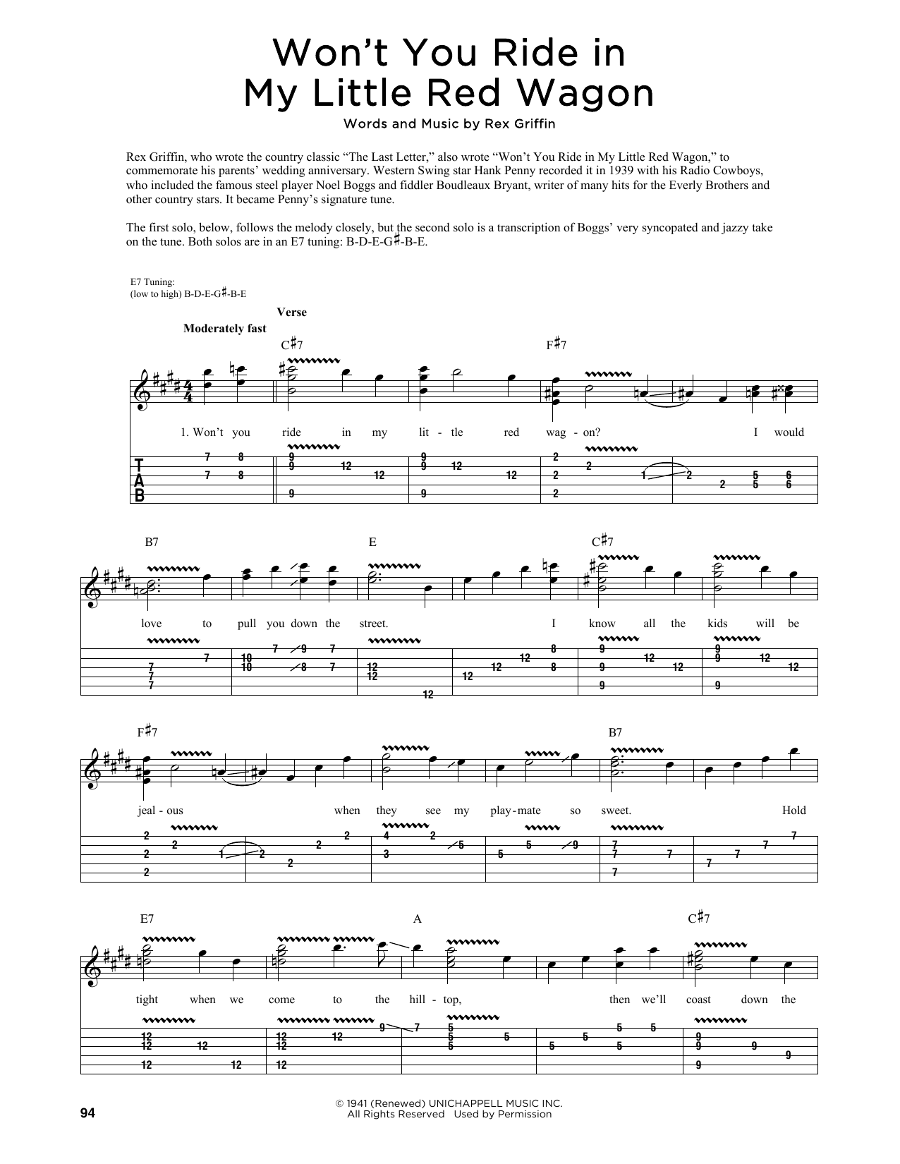 Download Rex Griffin Won't You Ride In My Little Red Wagon (arr. Fred Sokolow) Sheet Music and learn how to play Guitar Tab PDF digital score in minutes