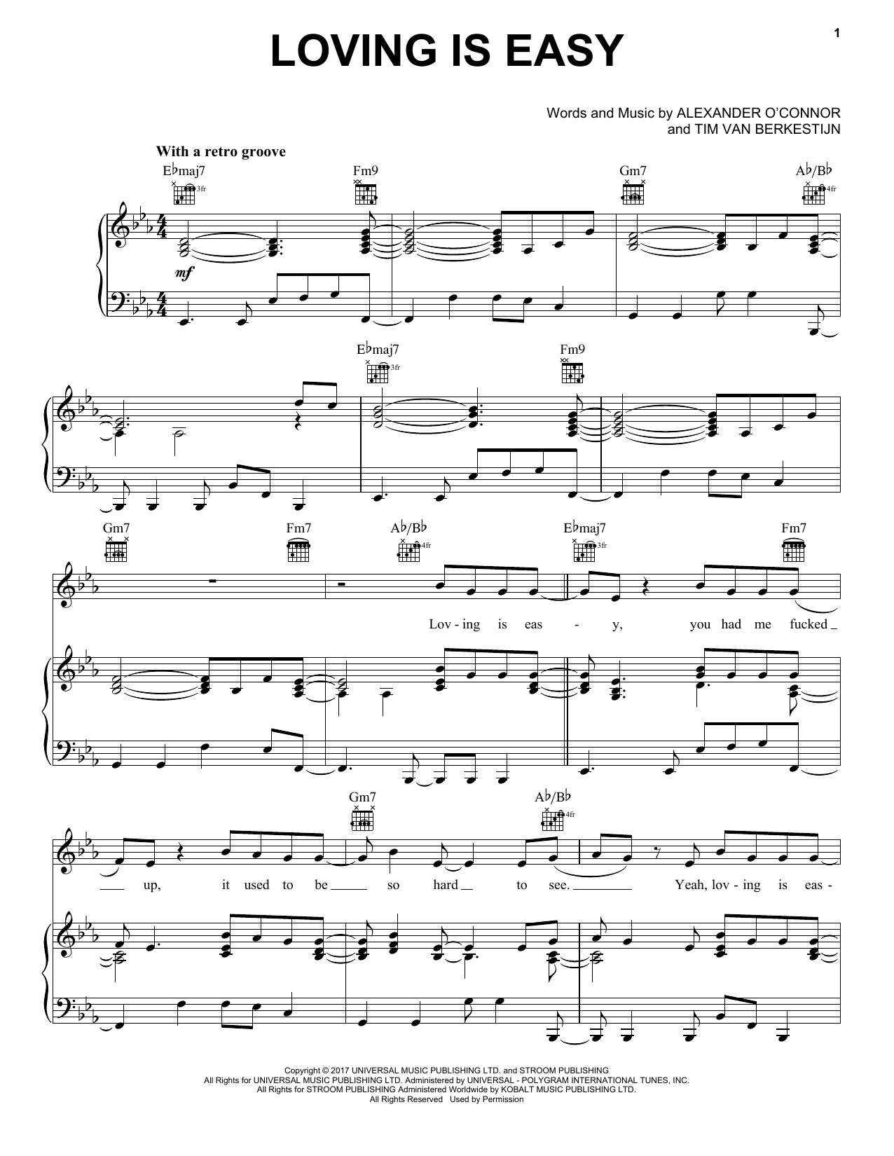 Download Rex Orange County Loving Is Easy (feat. Benny Sings) Sheet Music and learn how to play Piano, Vocal & Guitar Chords (Right-Hand Melody) PDF digital score in minutes