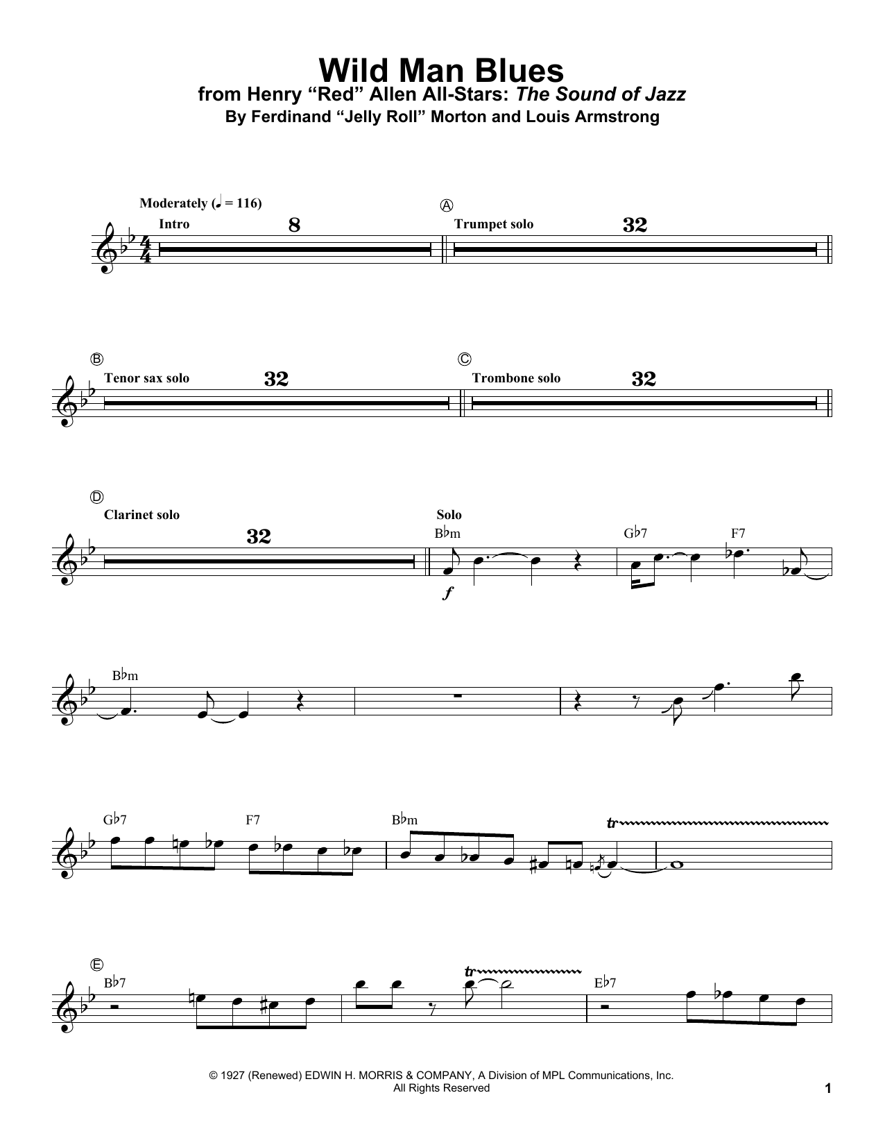 Download Louis Armstrong Wild Man Blues Sheet Music and learn how to play Trumpet Transcription PDF digital score in minutes
