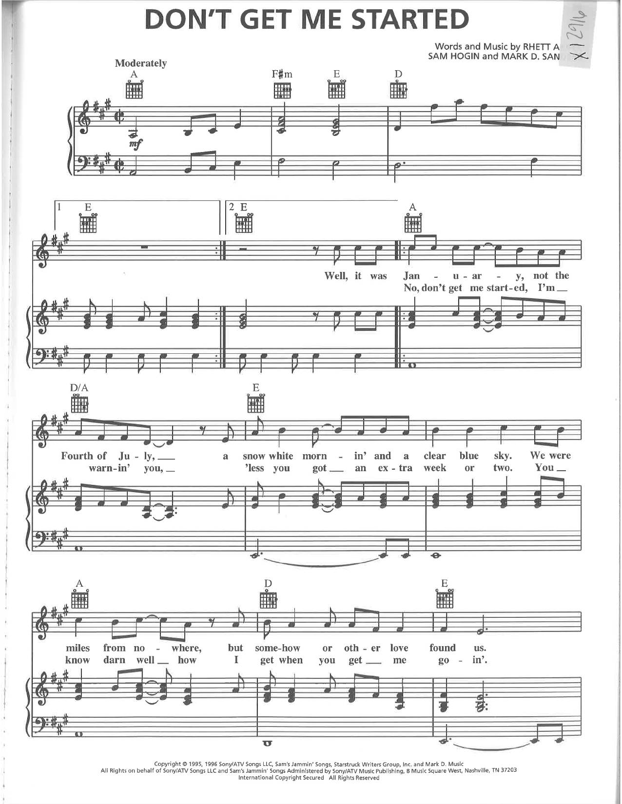 Download Rhett Akins Don't Get Me Started Sheet Music and learn how to play Piano, Vocal & Guitar Chords (Right-Hand Melody) PDF digital score in minutes